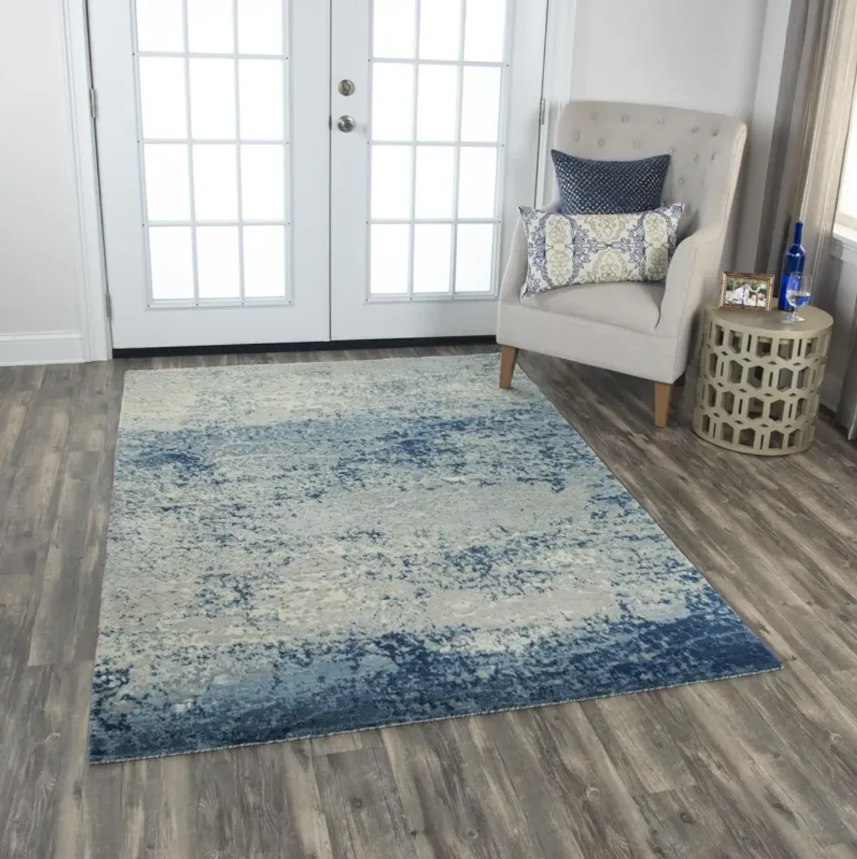 Artistry Blue Abstract NZ Wool/Tencel Blend 9'x12' Rectangle Rug