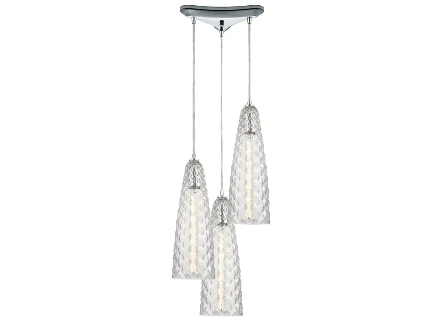 Glitzy 3-Light Triangular Mini Pendant Fixture in Polished Chrome with Clear Glass