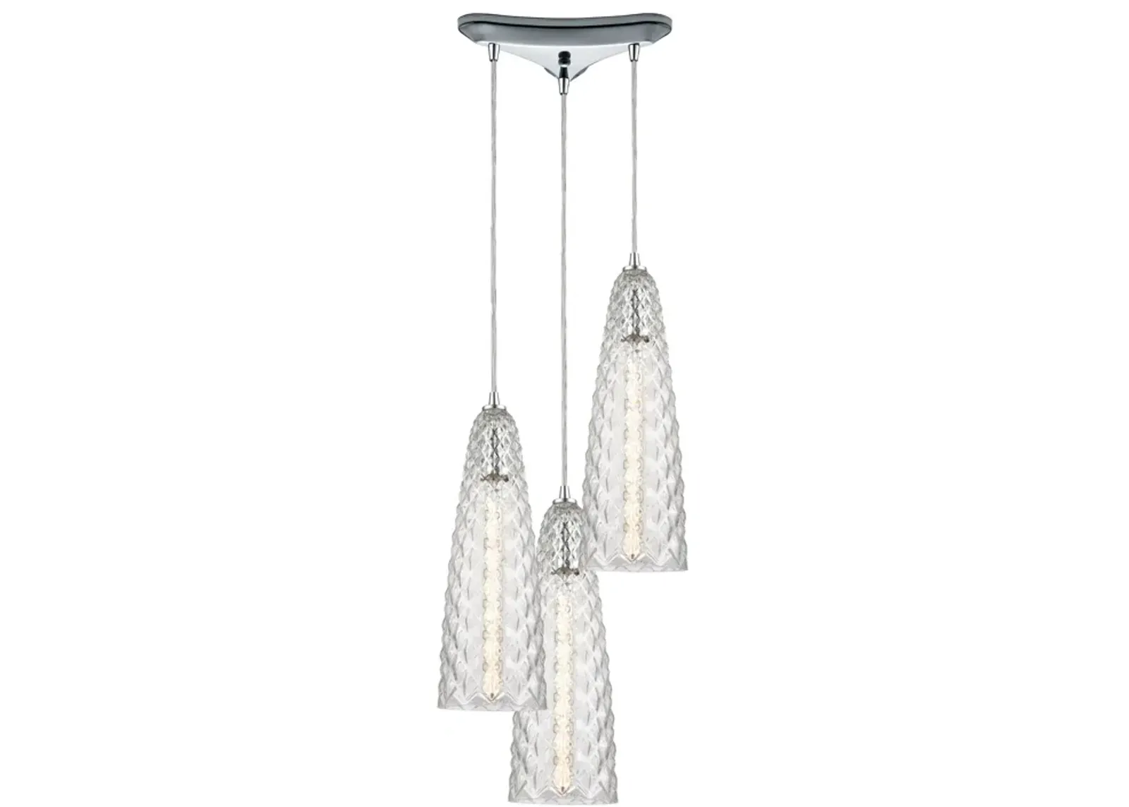 Glitzy 3-Light Triangular Mini Pendant Fixture in Polished Chrome with Clear Glass