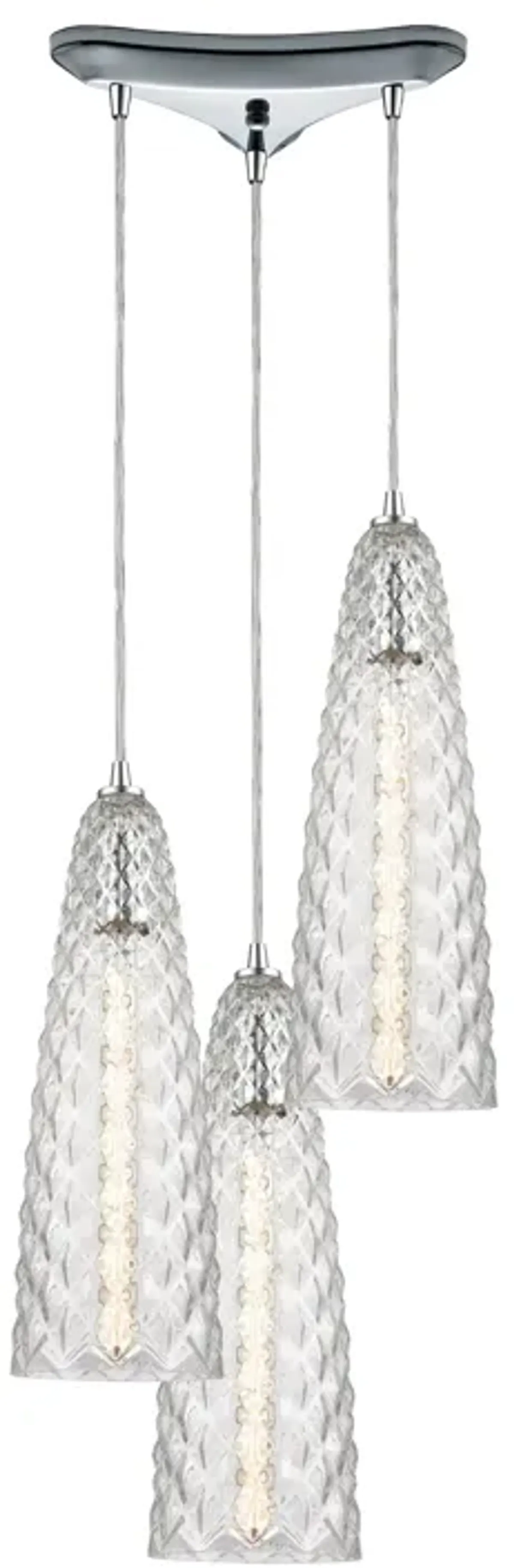 Glitzy 3-Light Triangular Mini Pendant Fixture in Polished Chrome with Clear Glass