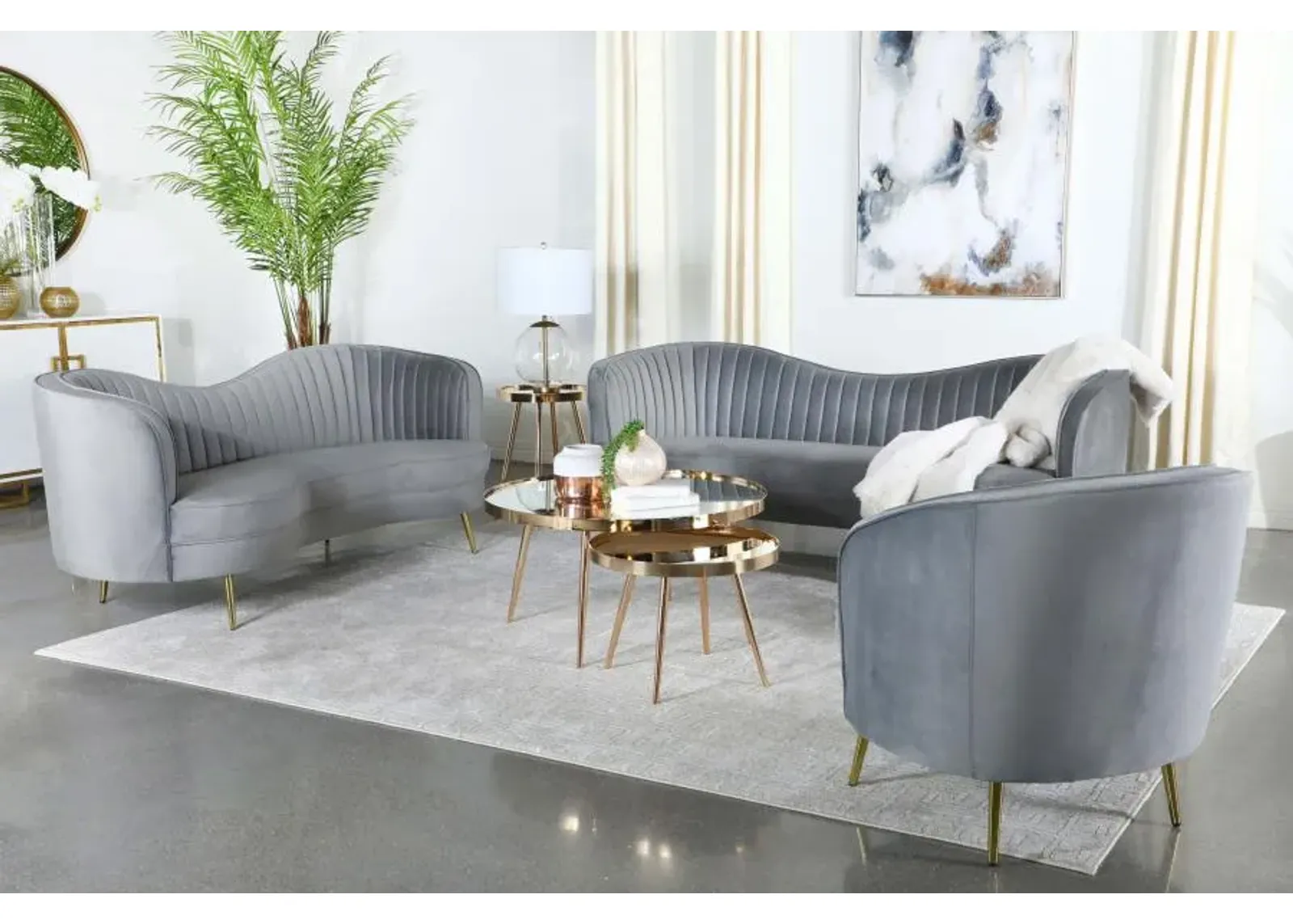 Sophia 3-piece Upholstered Living Room Set with Camel Back Grey and Gold