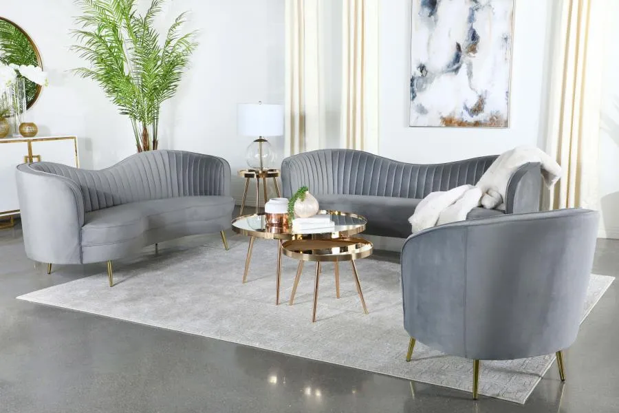 Sophia 3-piece Upholstered Living Room Set with Camel Back Grey and Gold