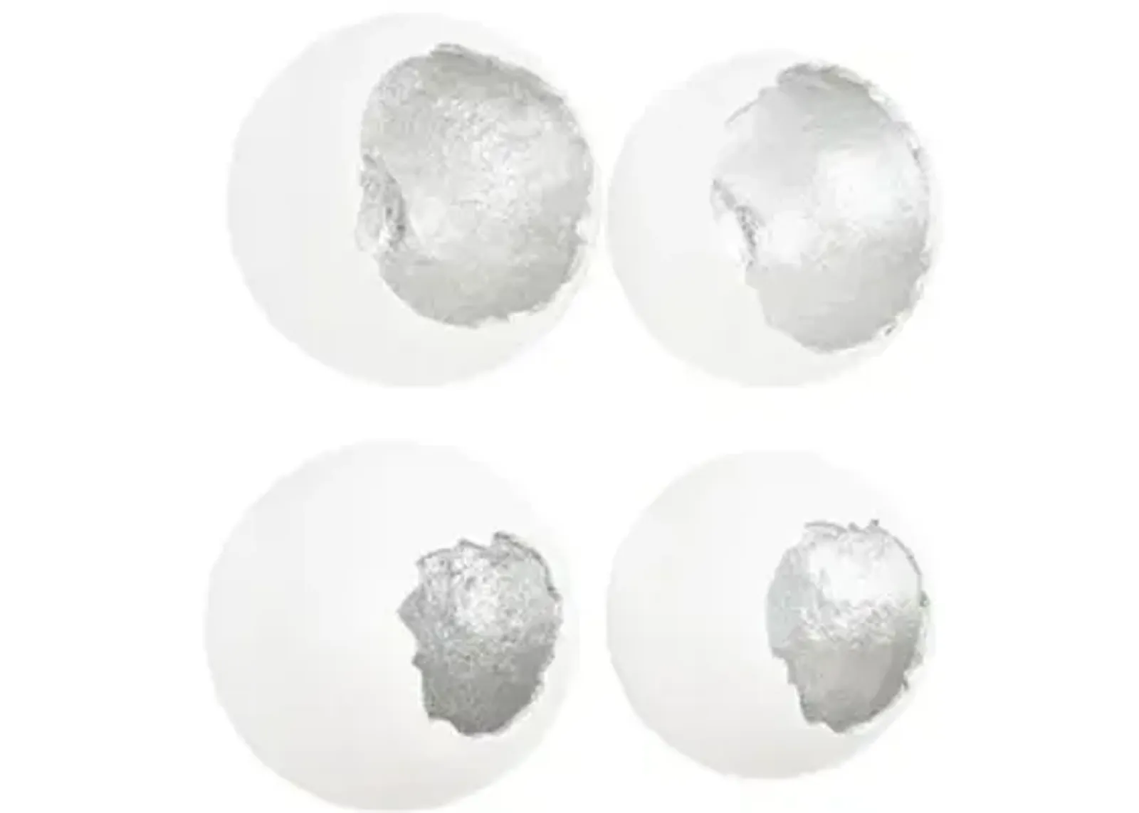 broken egg wall art, white and silver leaf, set of 4