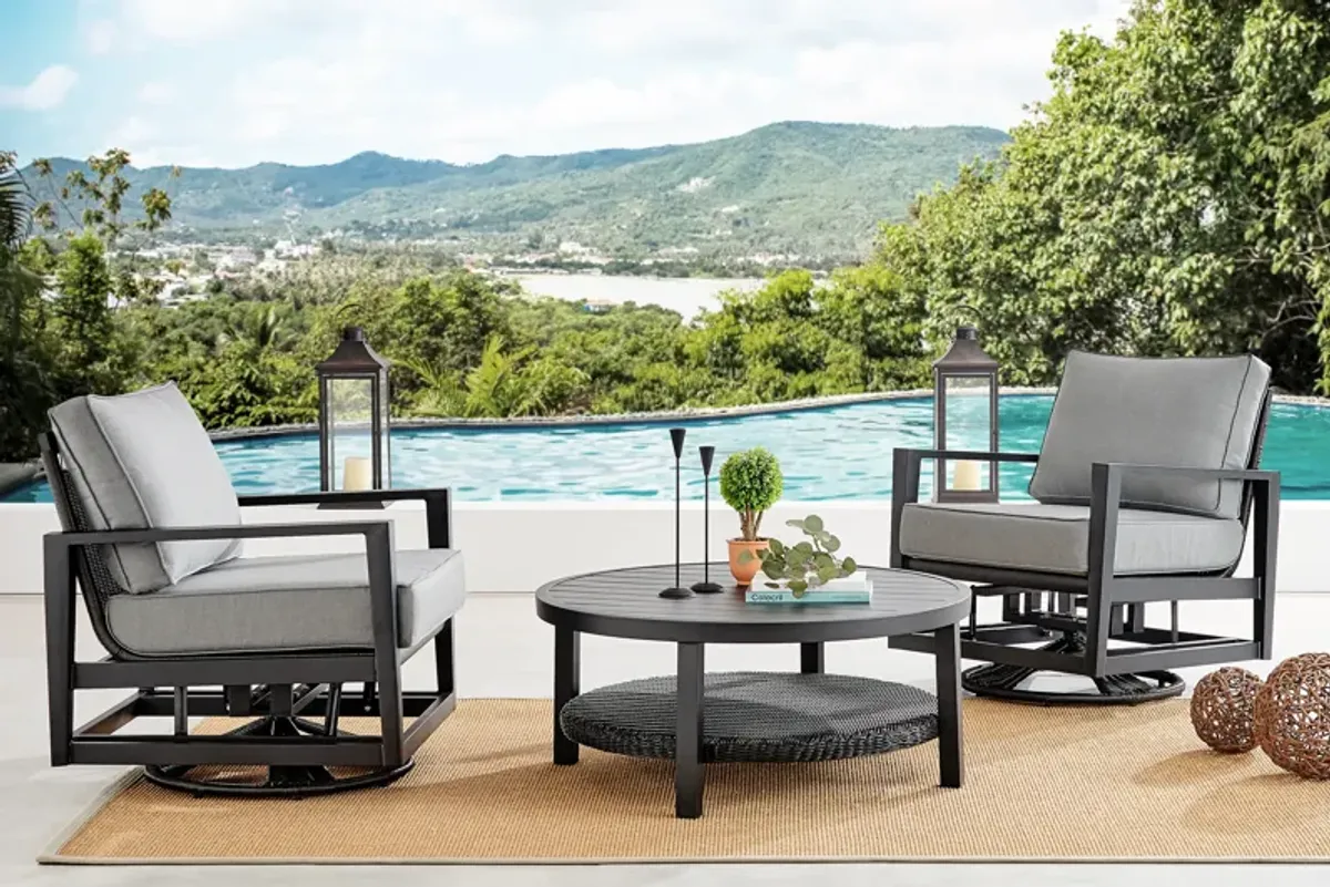 Caymen 3 Piece Black Aluminum Outdoor Seating Set with Dark Gray Cushions