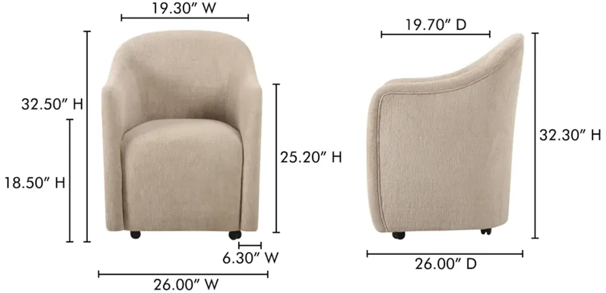 Drava Rolling Dining Chair Beige