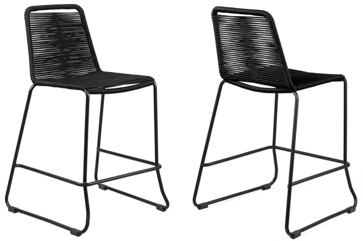 Shasta 26" Outdoor Metal and Black Rope Stackable Counter Stool - Set of 2