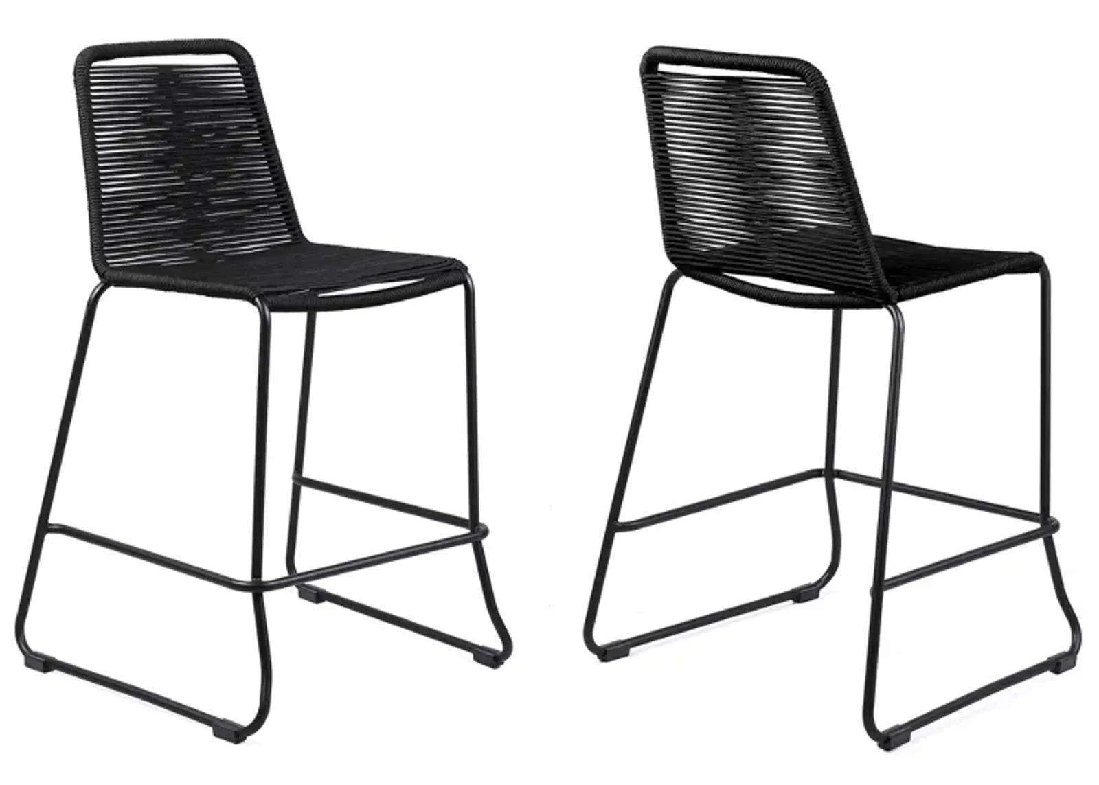 Shasta 26" Outdoor Metal and Black Rope Stackable Counter Stool - Set of 2