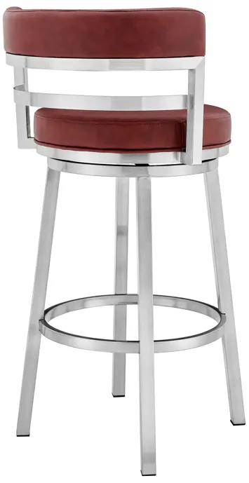 Madrid 26" Counter Height Swivel Red Faux Leather and Brushed Stainless Steel Bar Stool