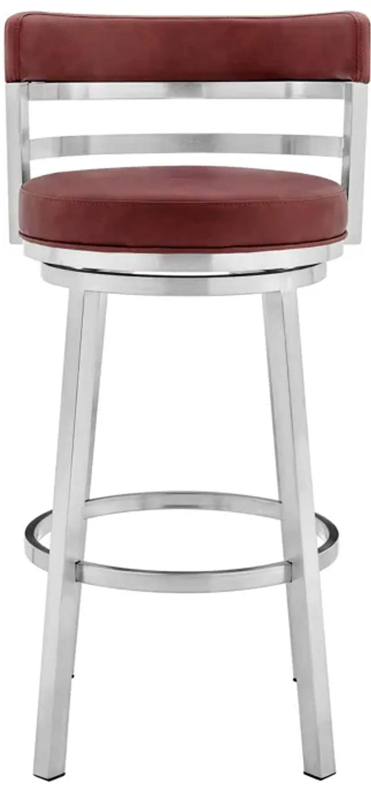 Madrid 26" Counter Height Swivel Red Faux Leather and Brushed Stainless Steel Bar Stool