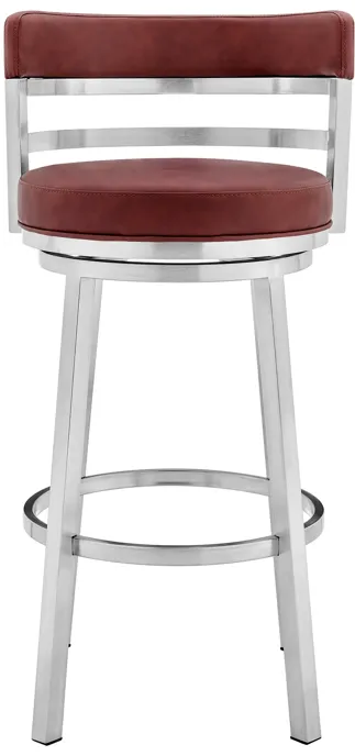 Madrid 26" Counter Height Swivel Red Faux Leather and Brushed Stainless Steel Bar Stool