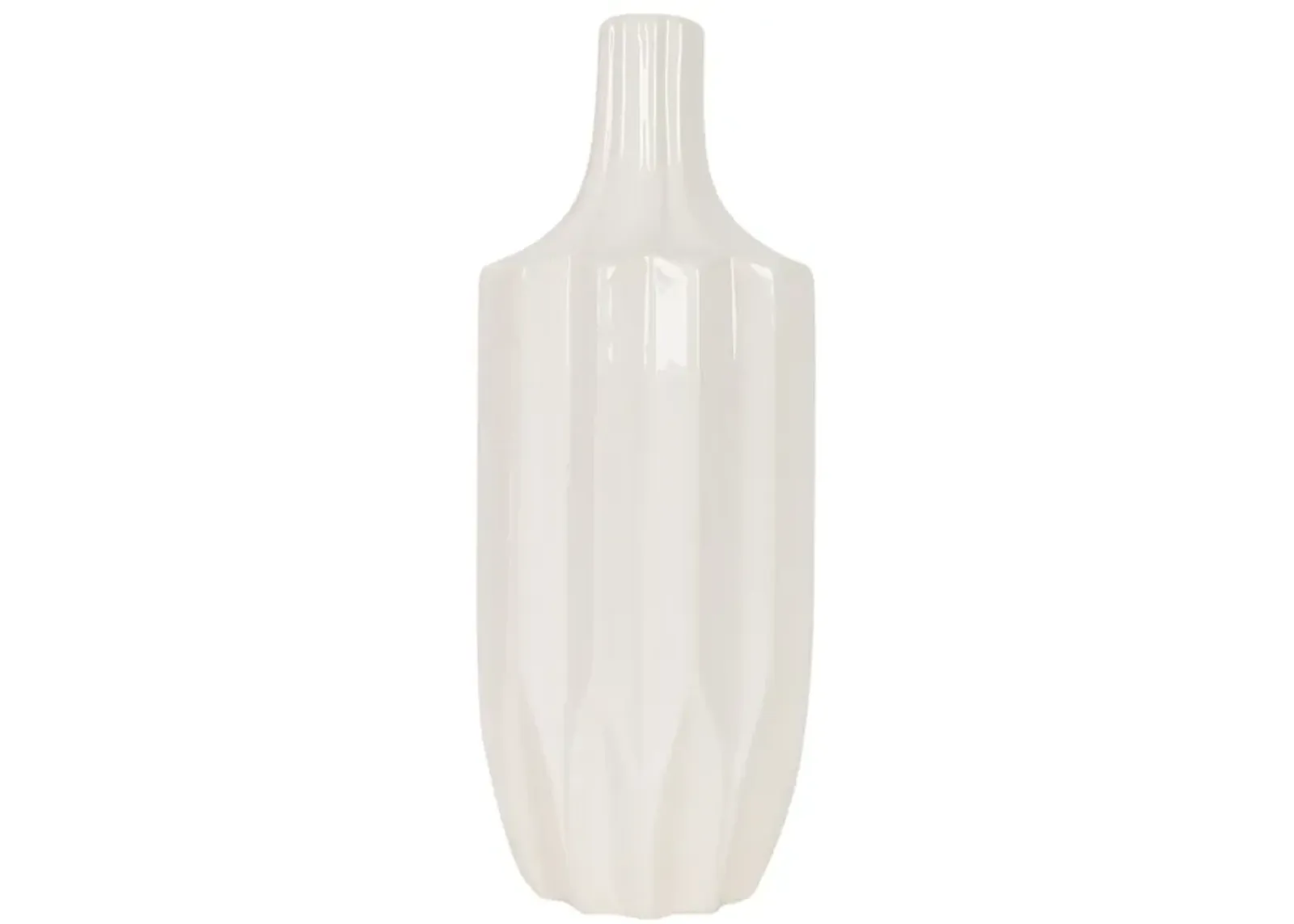 Cer, 13" Fluted Vase, White