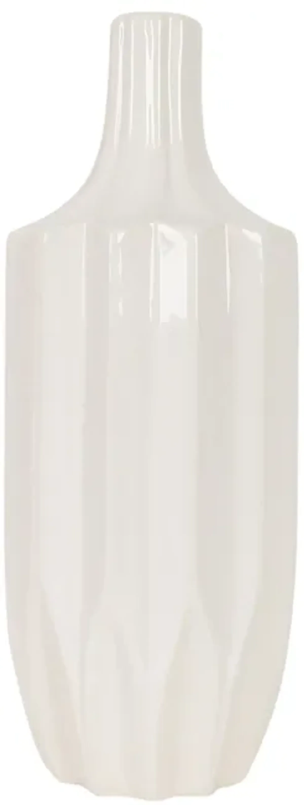 Cer, 13" Fluted Vase, White