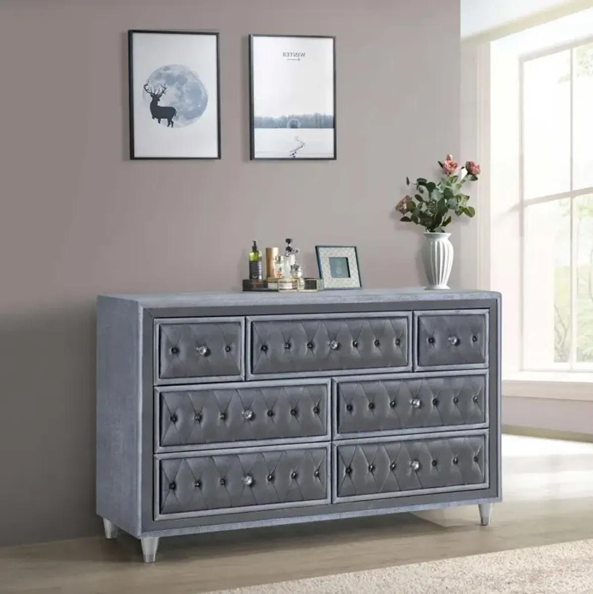 Antonella 7-drawer Upholstered Dresser Grey