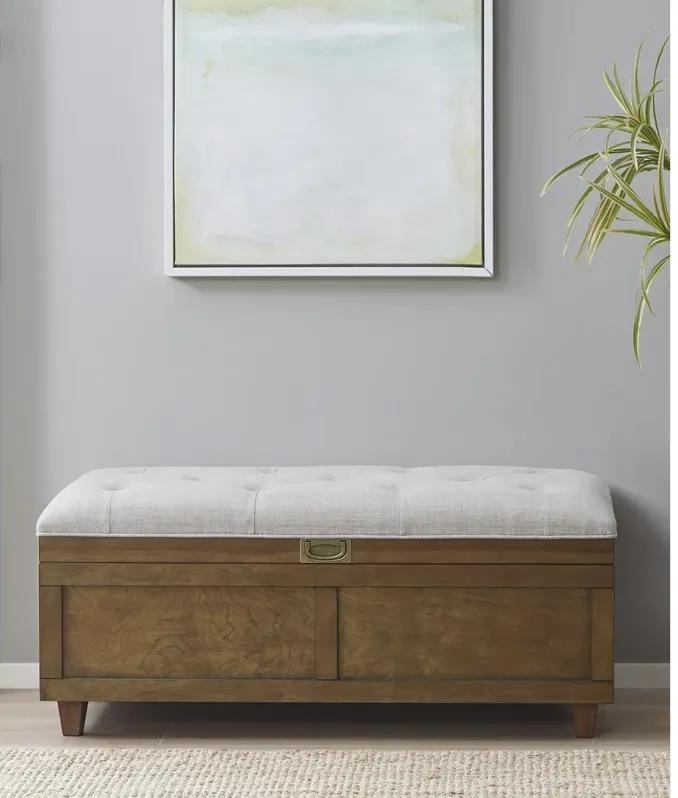 Madison Park Klara Brown/Tan Wood and Upholstered Soft Close Storage Bench