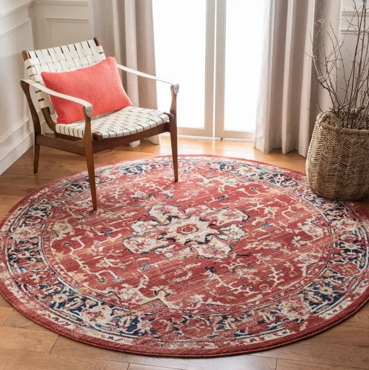 CHARLESTON 411 RED  4' x 4' Round Round Rug