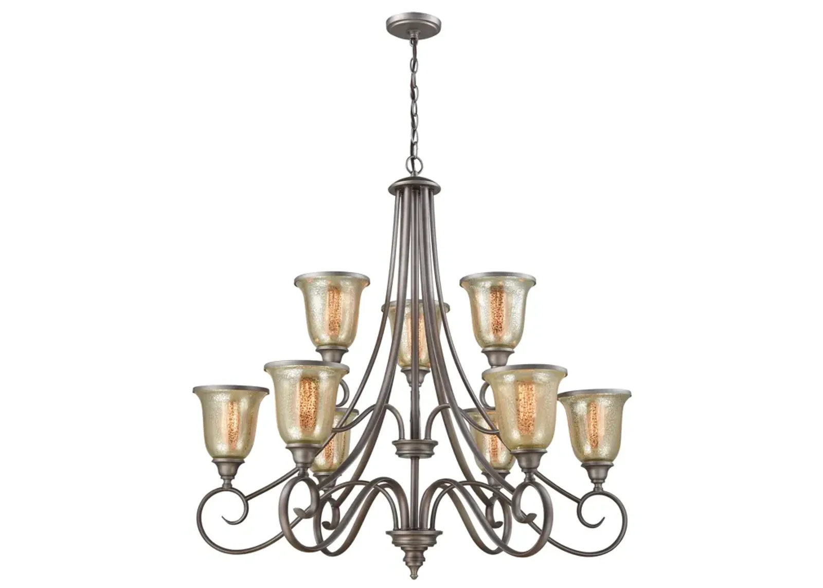 Georgetown 9-Light Chandelier in in Weathered Zinc with Mercury Glass