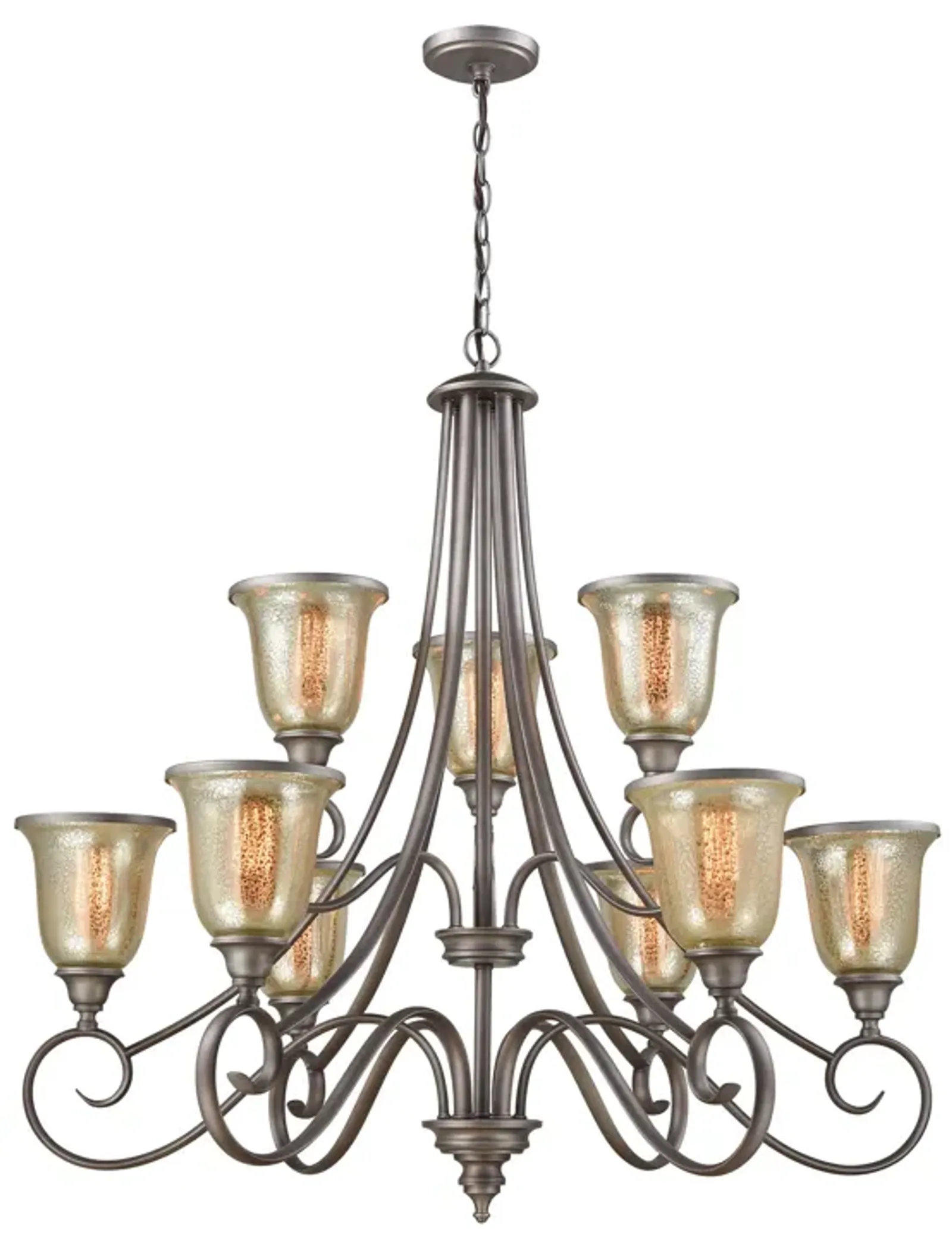 Georgetown 9-Light Chandelier in in Weathered Zinc with Mercury Glass