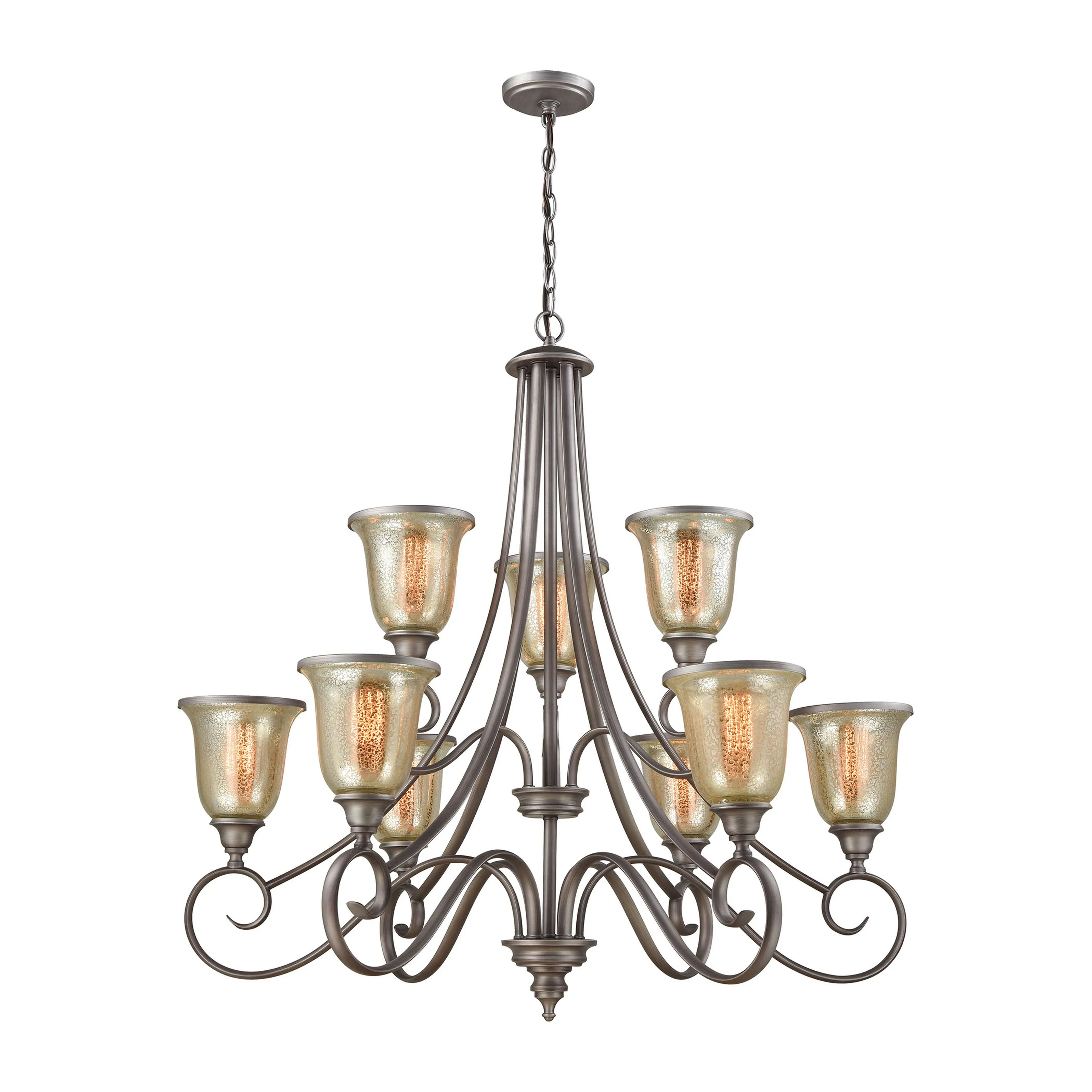 Georgetown 9-Light Chandelier in in Weathered Zinc with Mercury Glass