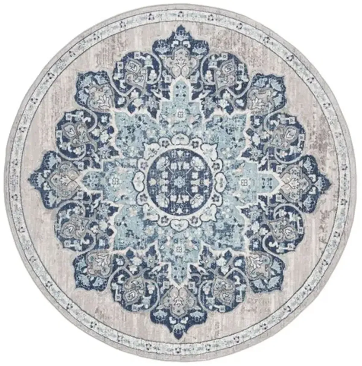 Brentwood 849 Navy / Light Grey 9' X 9' Round Round Powerloomed Rug