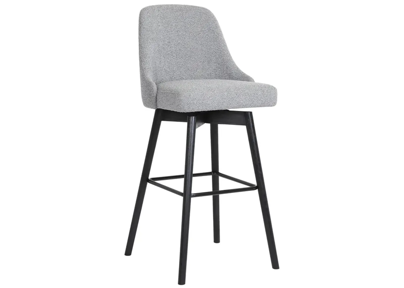 Sicily 26" Swivel Black Wood Counter Stool in Light Gray Fabric