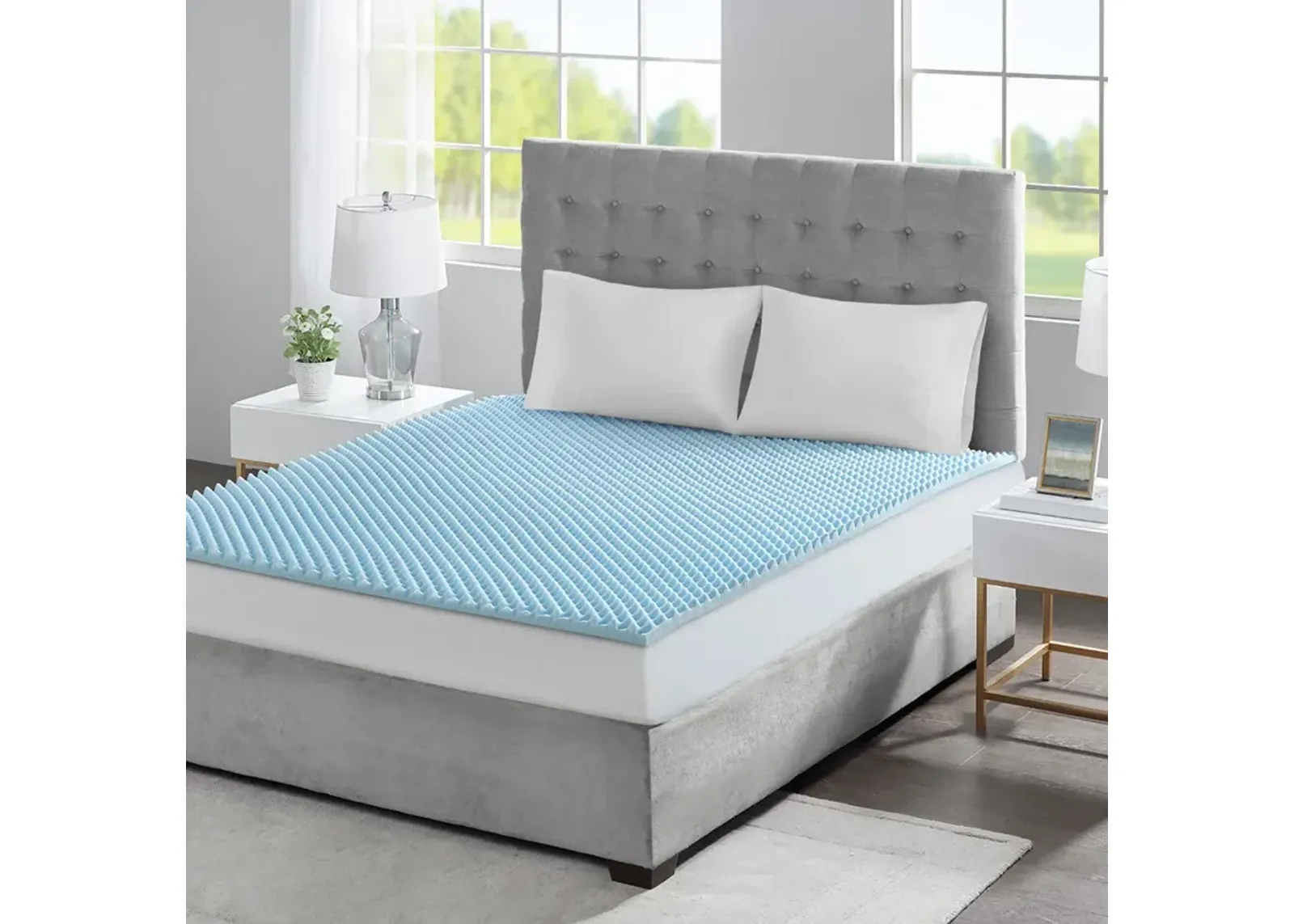 Sleep Philosophy 1.5" Gel Memory Foam Blue All Season Reversible Hypoallergenic 1.5" Cooling Mattress Topper