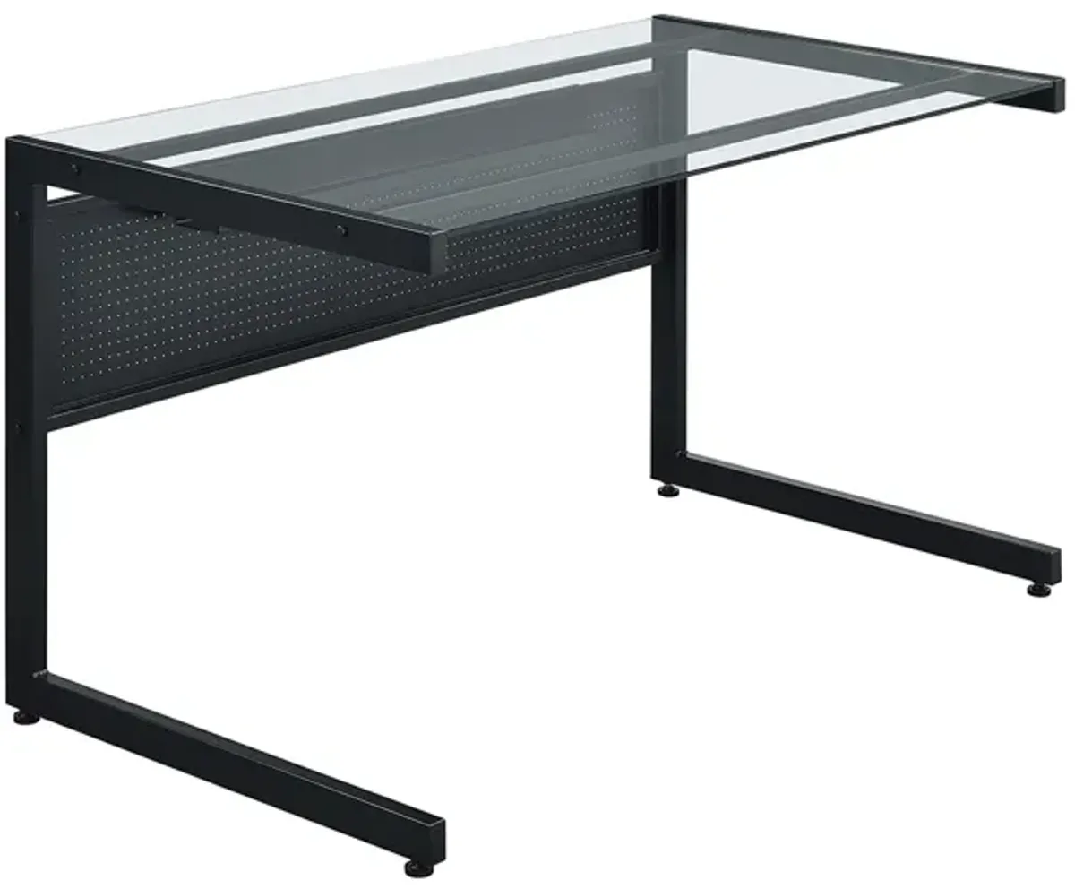 Caesar 50"x28" Desk in Black with Clear Tempered Glass Top