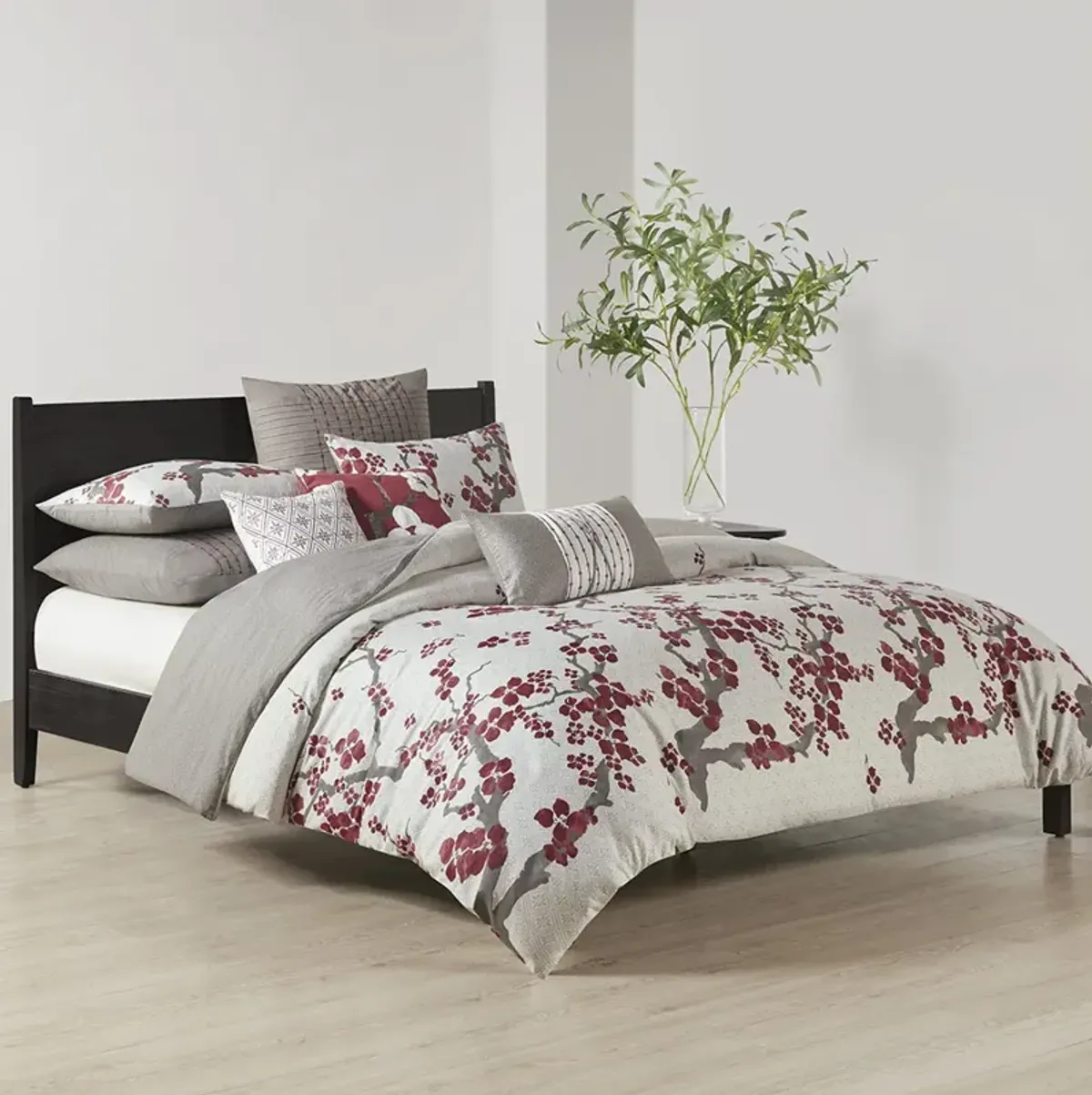 N Natori Cherry Blossom Grey Euro Sham