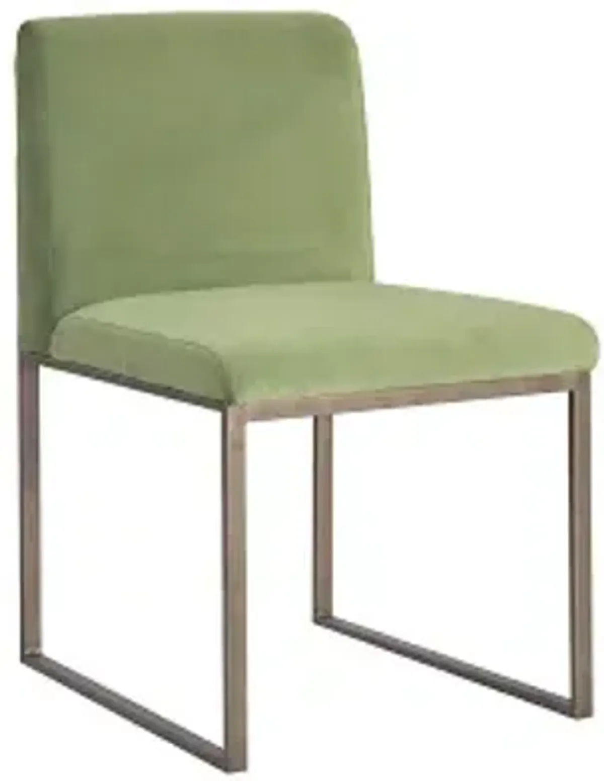 frozen dining chair, green velvet fabric, industrial brass metal frame