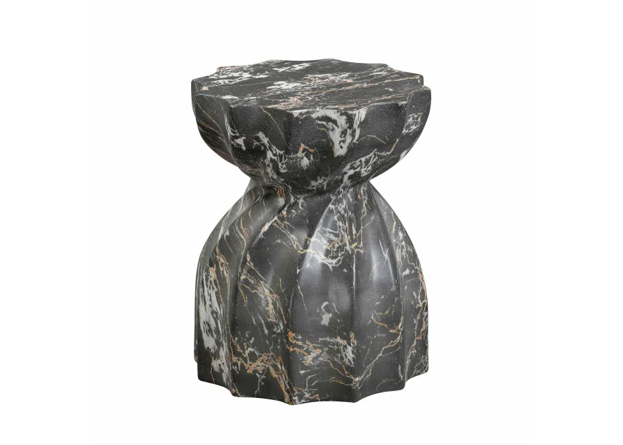 Turin Black Faux Marble Indoor / Outdoor Concrete Stool