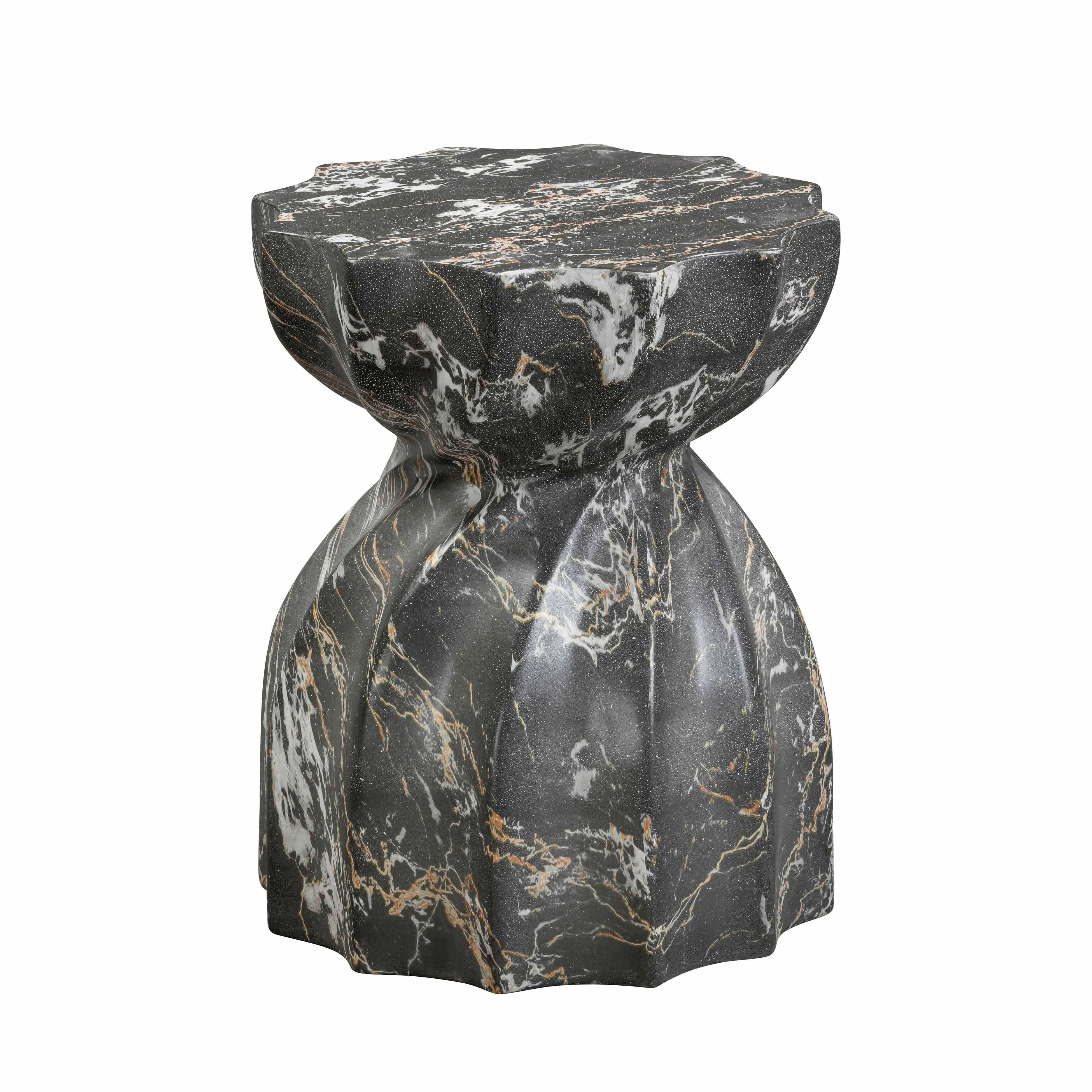 Turin Black Faux Marble Indoor / Outdoor Concrete Stool