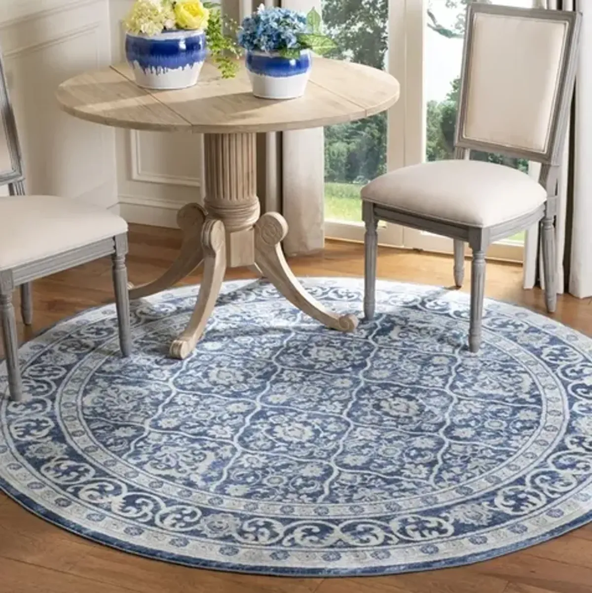 Brentwood 870 Navy / Light Grey 3' X 3' Round Round Powerloomed Rug