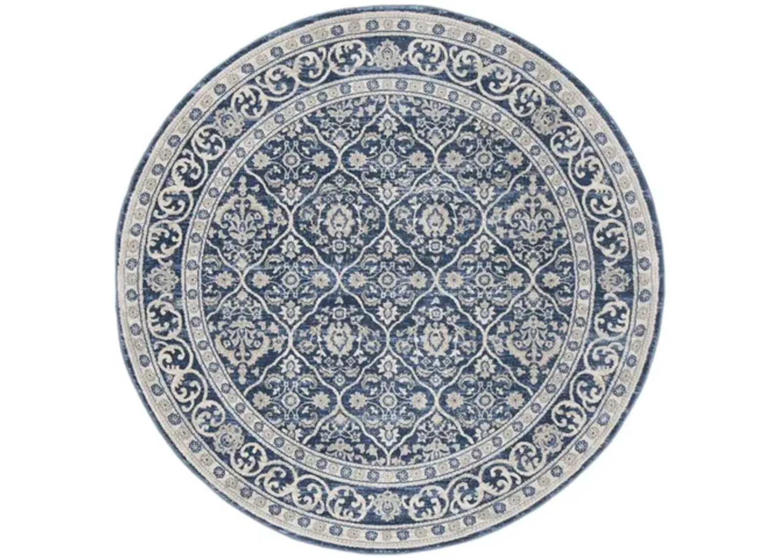 Brentwood 870 Navy / Light Grey 3' X 3' Round Round Powerloomed Rug