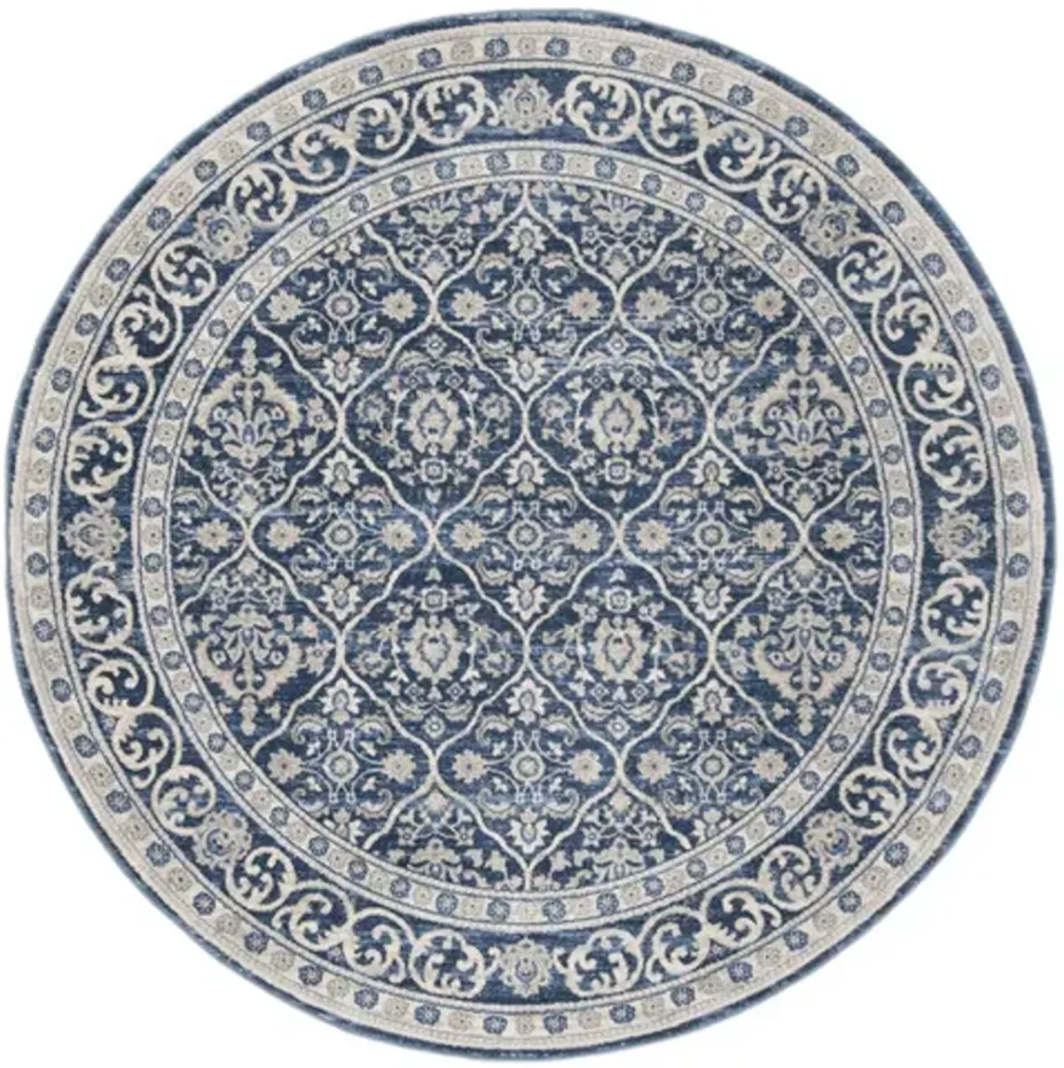 Brentwood 870 Navy / Light Grey 3' X 3' Round Round Powerloomed Rug