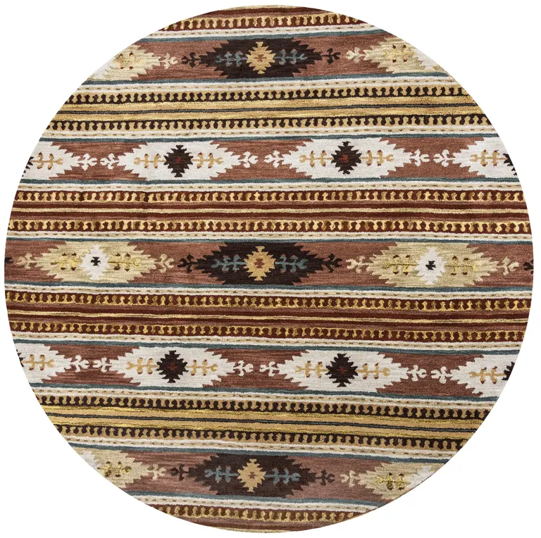 Southwest Rust Southwest/Tribal Wool 10' Round Round  Rug