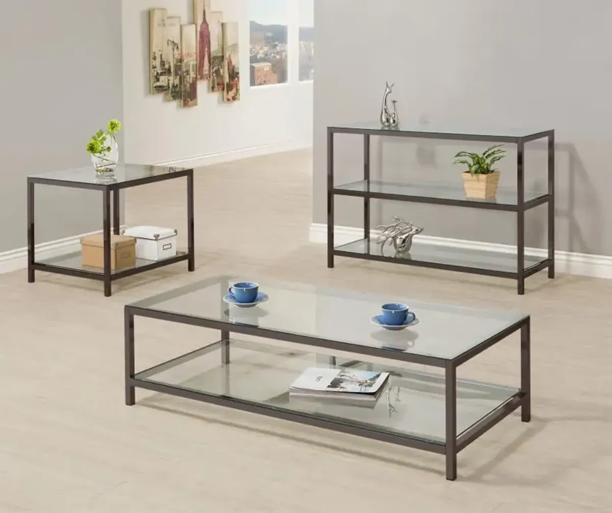 Aberdine Sofa Table with Glass Shelf Black Nickel