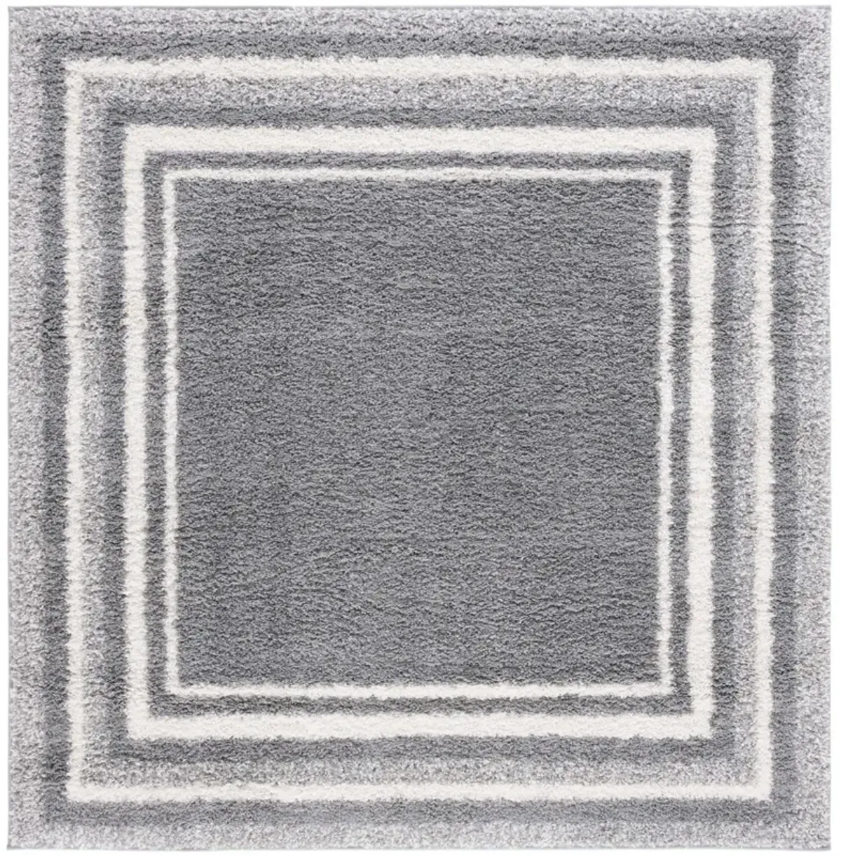 BORDER & STRIPE SHAG 251 Grey 6'-7' X 6'-7' Square Square Rug