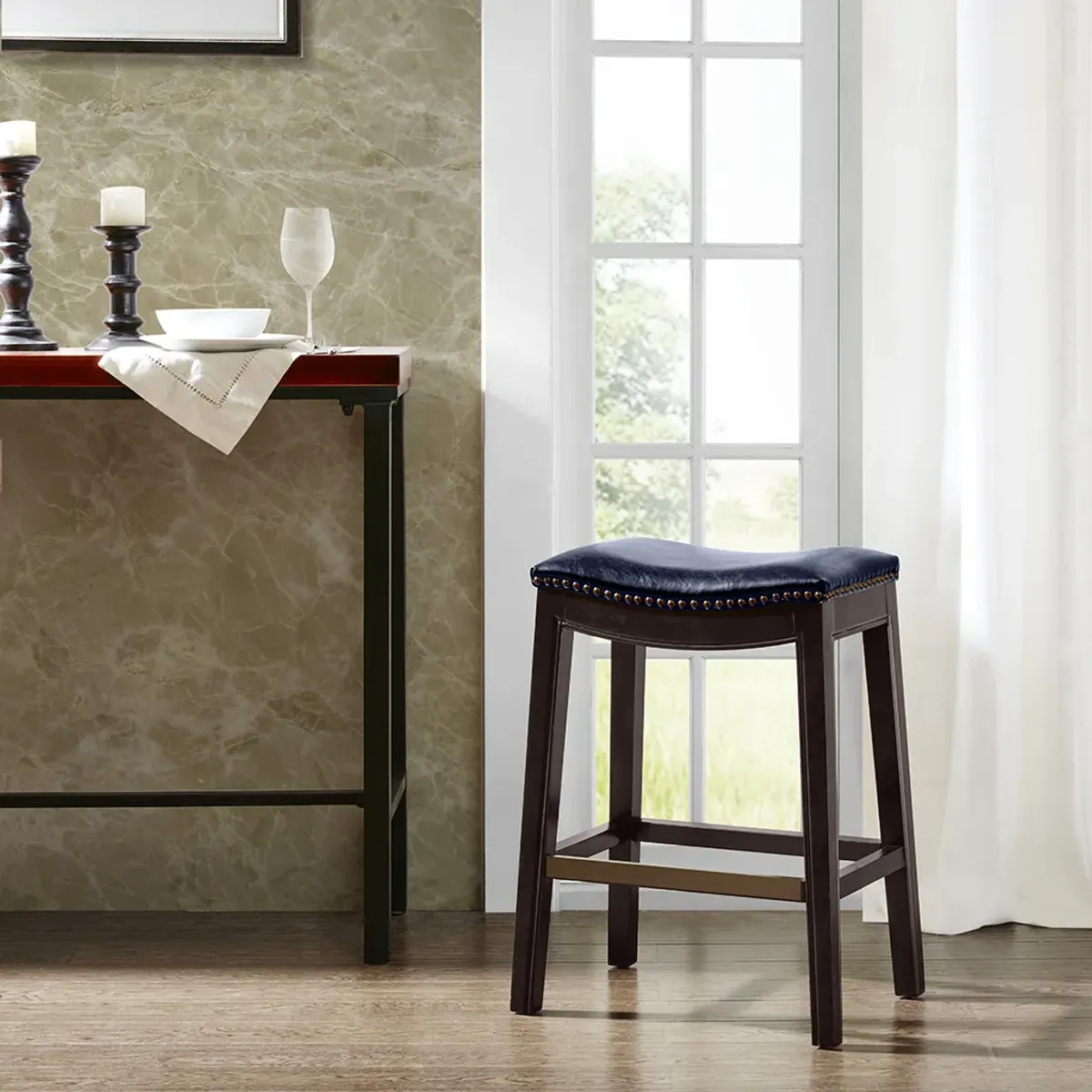 Madison Park Belfast Navy Saddle Counter Stool