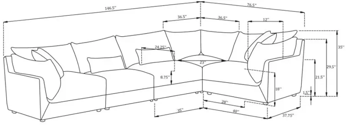 Sasha 5-piece Upholstered Modular Sectional Sofa Barely Black