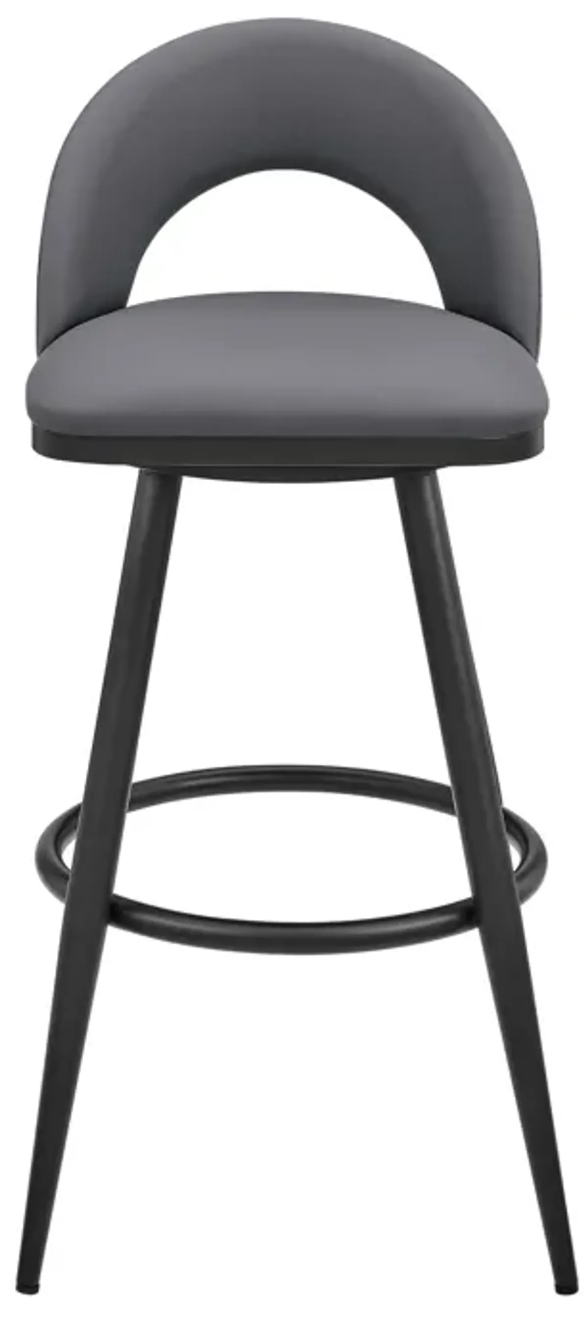 Lottech Swivel Bar Stool in Black Metal with Gray Faux Leather