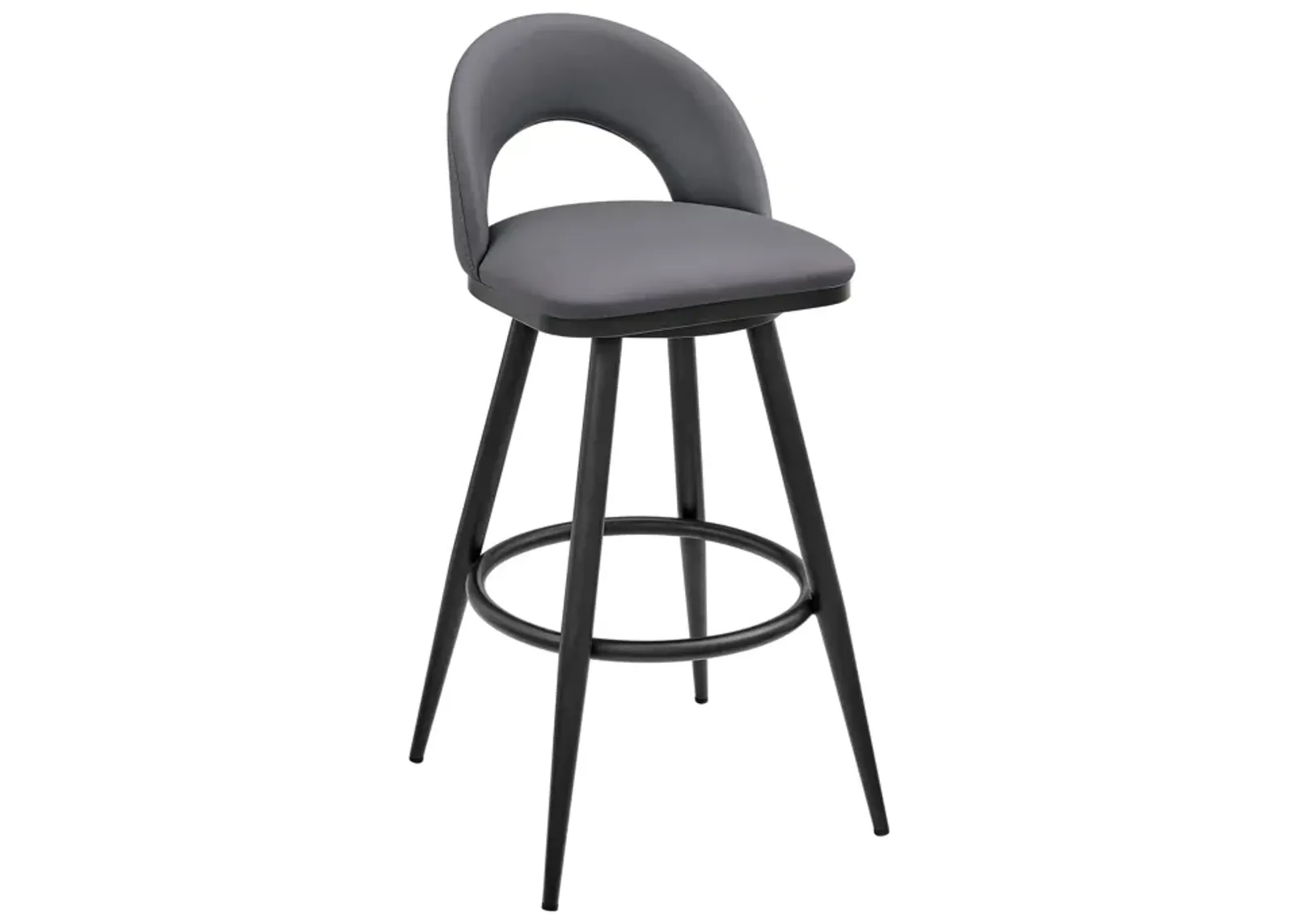 Lottech Swivel Bar Stool in Black Metal with Gray Faux Leather