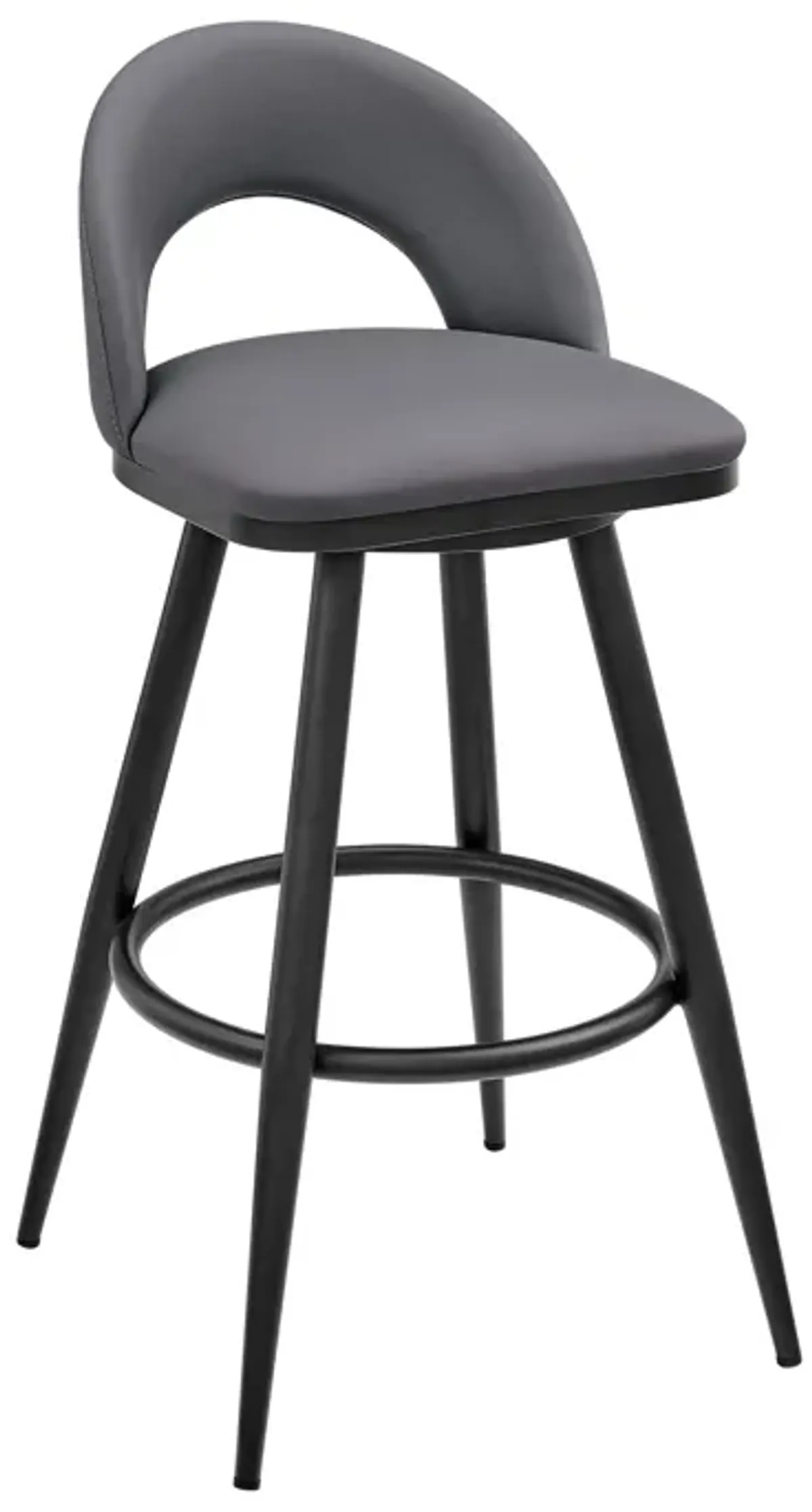 Lottech Swivel Bar Stool in Black Metal with Gray Faux Leather