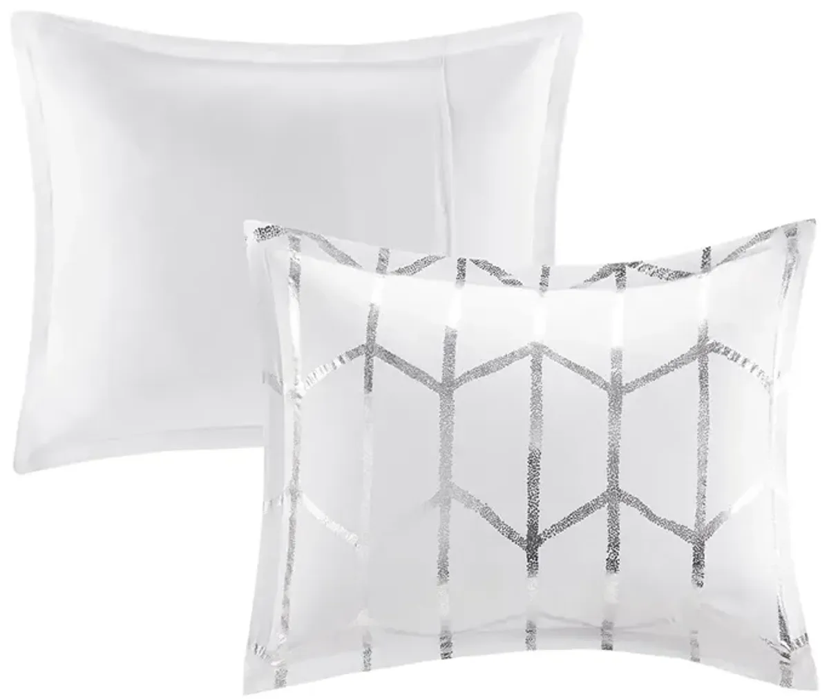 Intelligent Design Raina White/Silver Metallic Printed Comforter Set