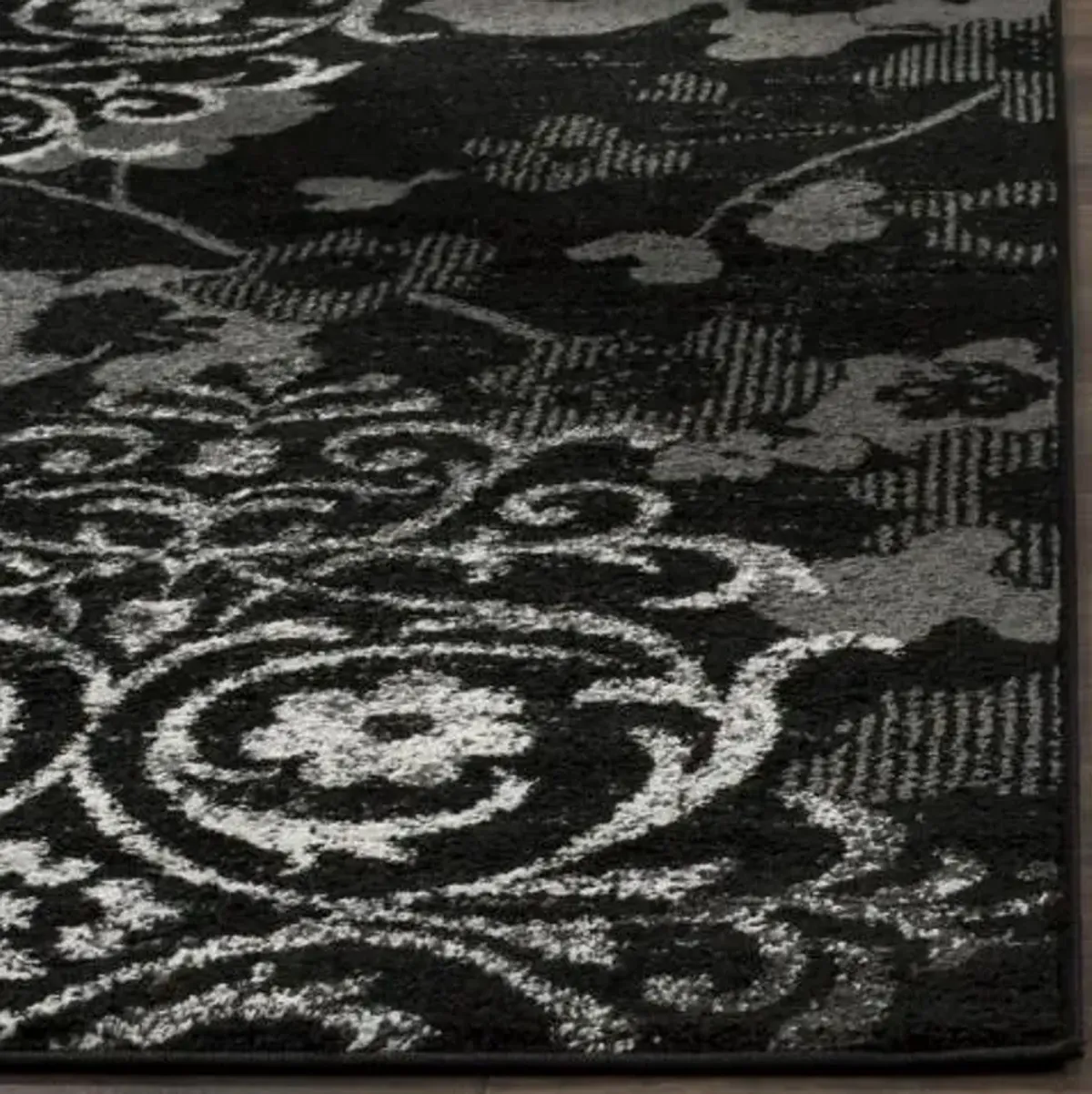 Adirondack Contemporary Black / Silver 2'-6" X 12' Powerloomed Rug