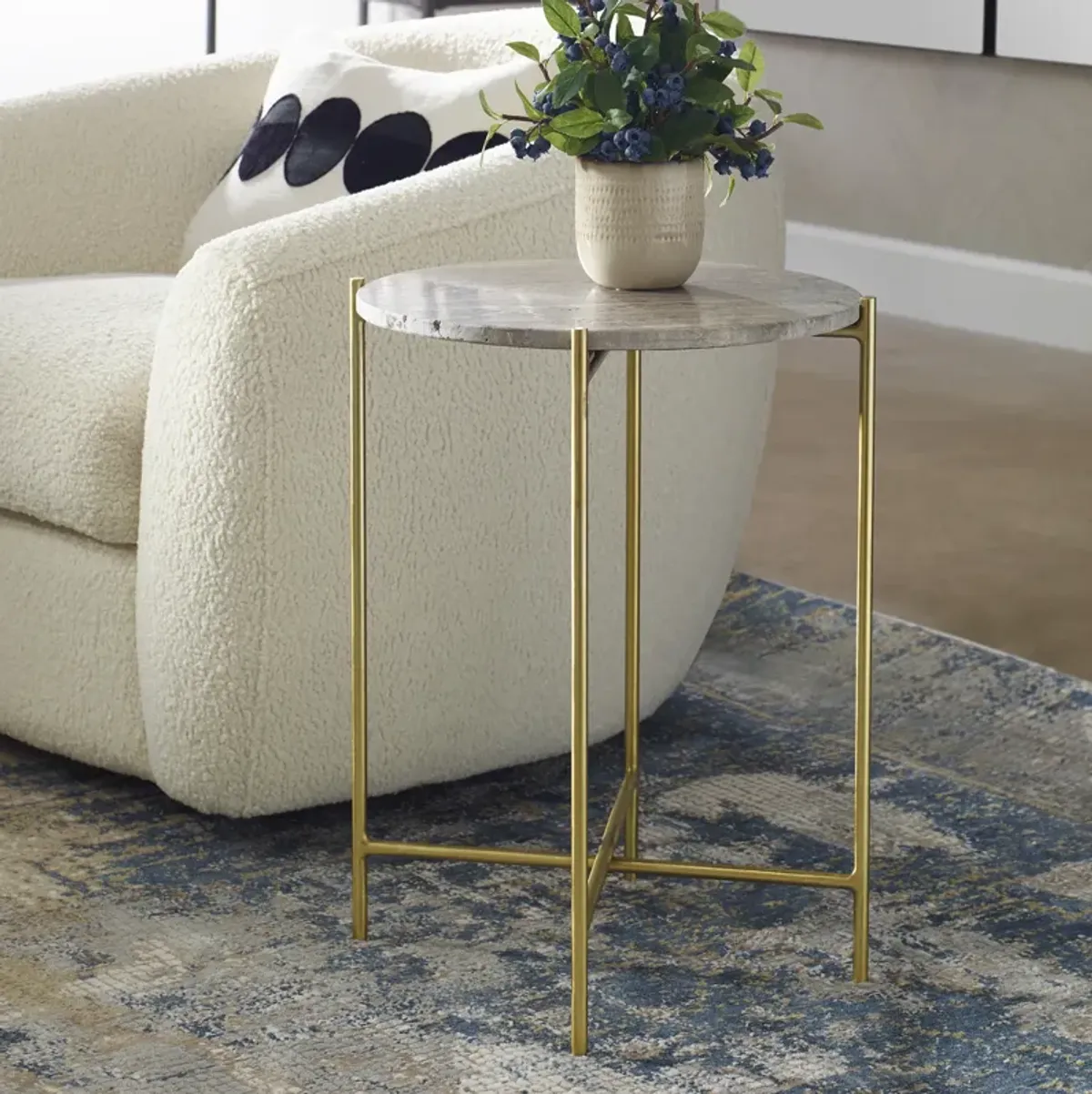 Dark Travertine Marble Top Gold  Metal Frame  End Tables