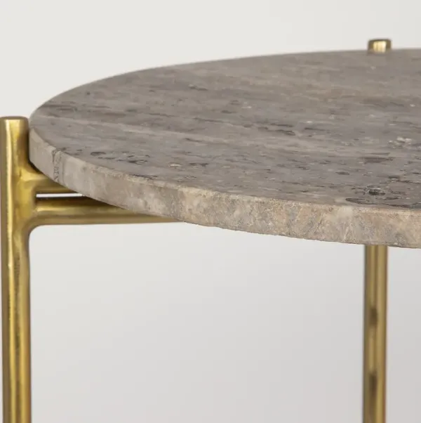 Dark Travertine Marble Top Gold  Metal Frame  End Tables