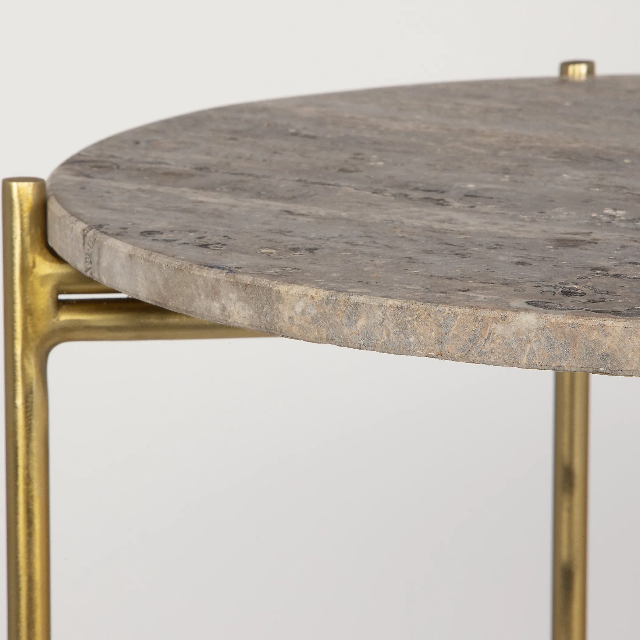 Dark Travertine Marble Top Gold  Metal Frame  End Tables