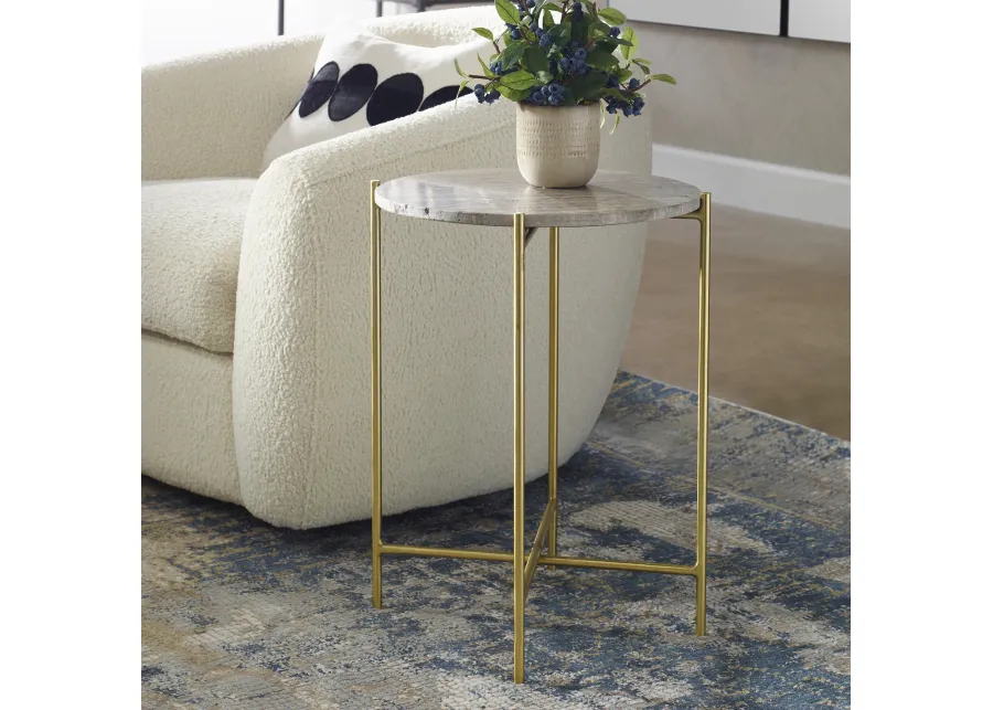 Dark Travertine Marble Top Gold  Metal Frame  End Tables