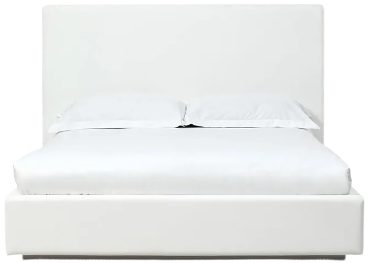 One Upholstered California King-size Platform Bed in Pearl