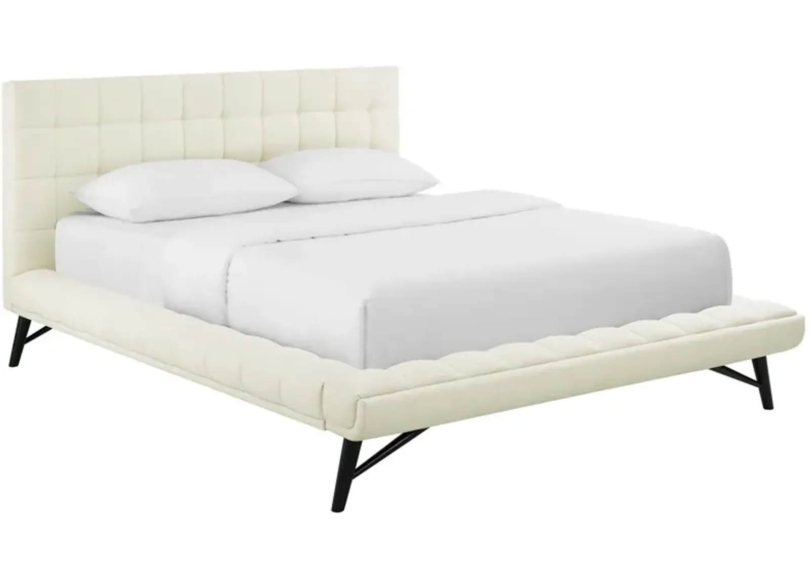 Julia Queen Biscuit Tufted Upholstered Fabric Platform Bed