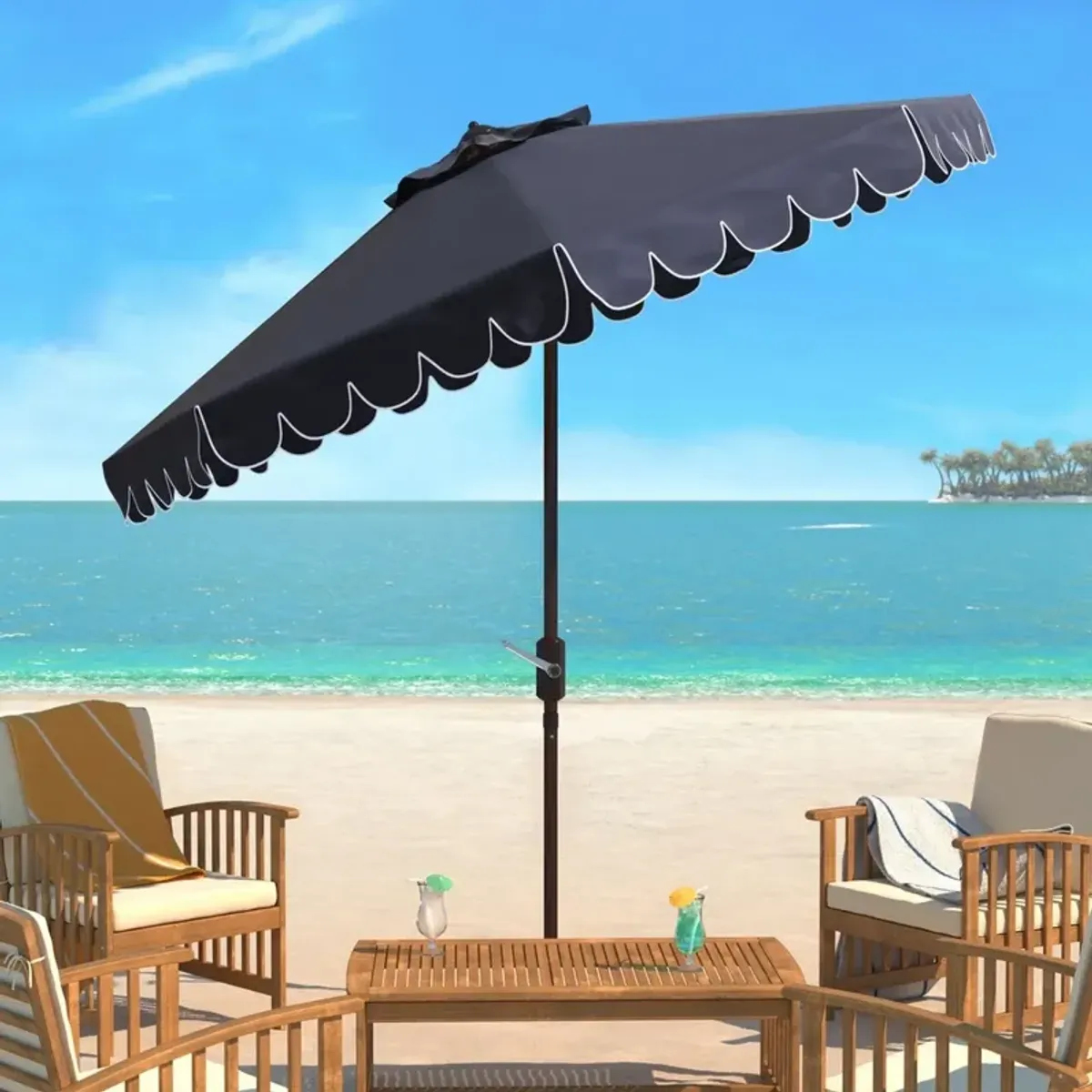 Venice Single Scallop 9ft Crank Outdoor Push Button Tilt Umbrella